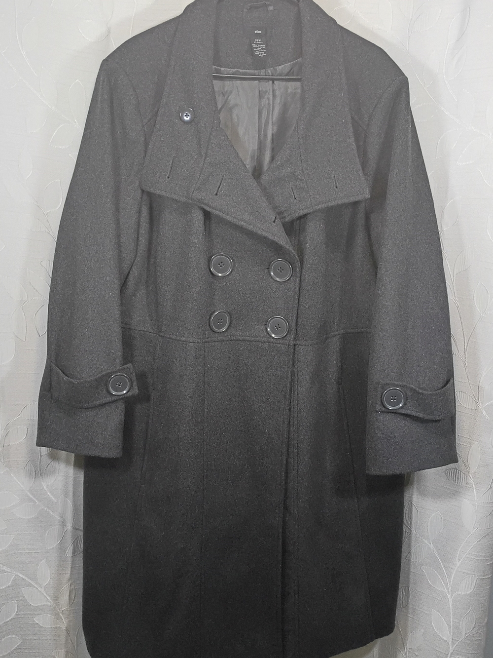 Ellos Gray Double Breasted Wool Blend Winter Coat - Women's Plus Size 22W
